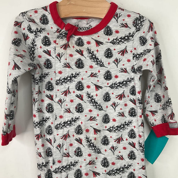 Size 12m: Coccoli Grey/Red Pine Cone Print 1pc Footy PJs