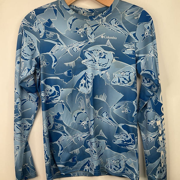 Size 14-16: Columbia Blue Fish Print Long Sleeve Shirt REDUCED