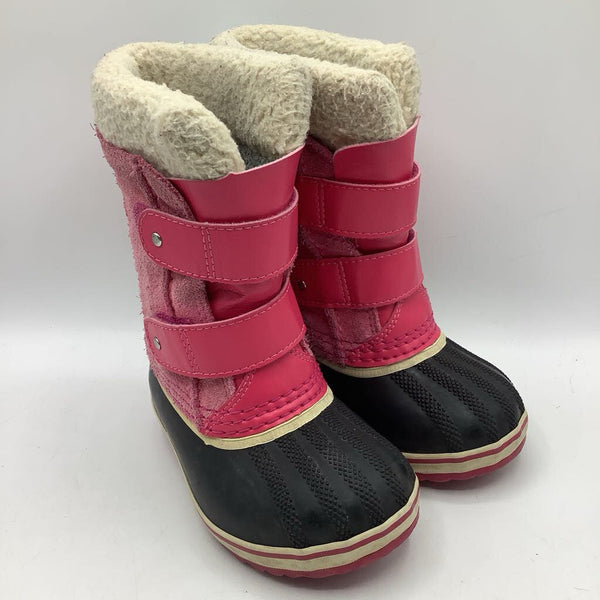 Size 8: Sorel Pink/Black Velcro Strap Insulated Snow Boots