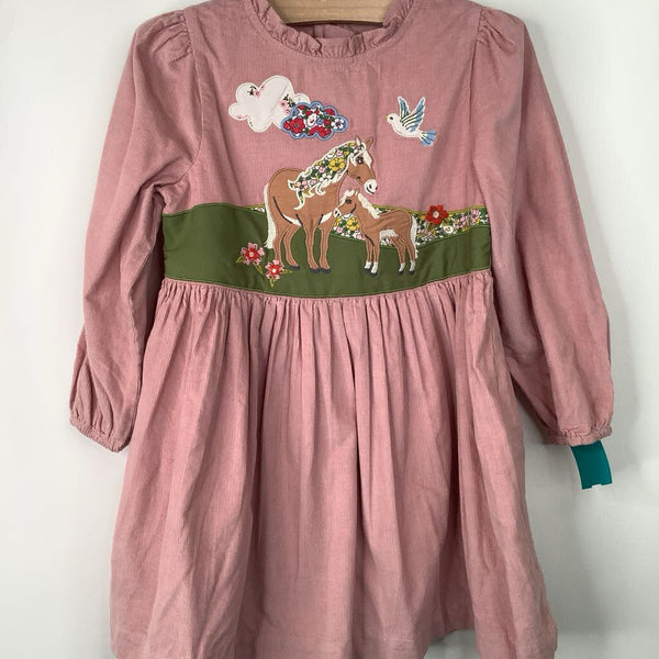 Size 3-4: Mini Boden Pink Horse Print Long Sleeve Dress