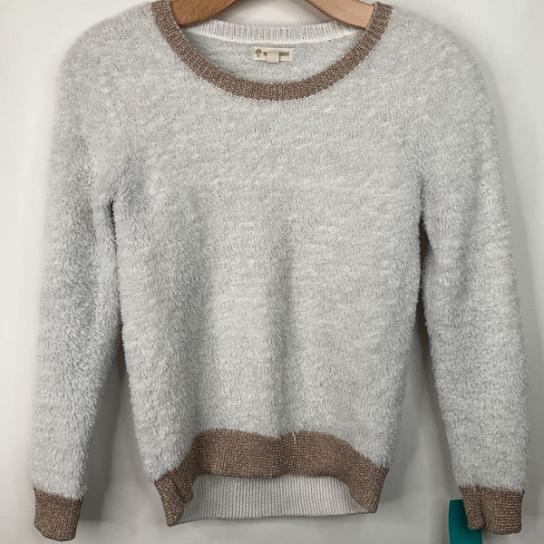 Size 10-12: Tucker + Tate White/Shimmery Golden Fuzzy Knitted Sweater