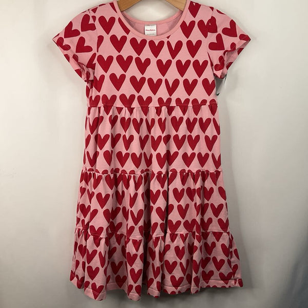 Size 10 (140): Hanna Andersson Pink/Red Hearts Short Sleeve Dress