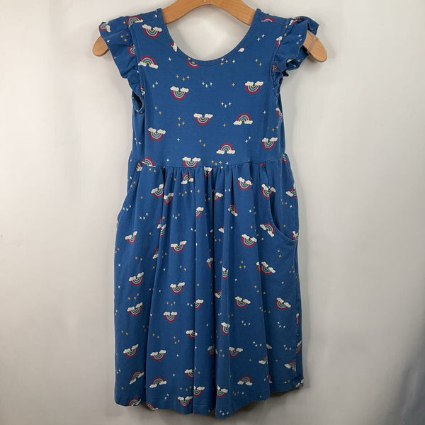 Size 10 (140): Hanna Andersson Blue Rainbow Print Ruffle Tank Dress