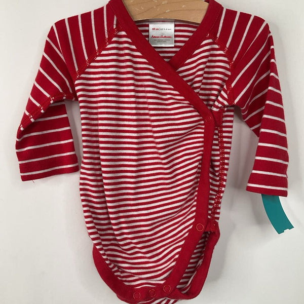 Size 3-6m (60): Hanna Andersson White/Red Striped Long Sleeve Onesie