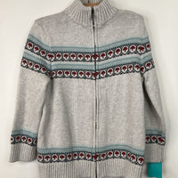 Size 6-7: Tea Light Grey/Blue/Red Knitted Zip-Up Sweater