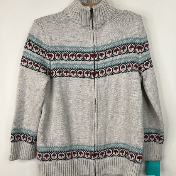 Size 6-7: Tea Light Grey/Blue/Red Knitted Zip-Up Sweater