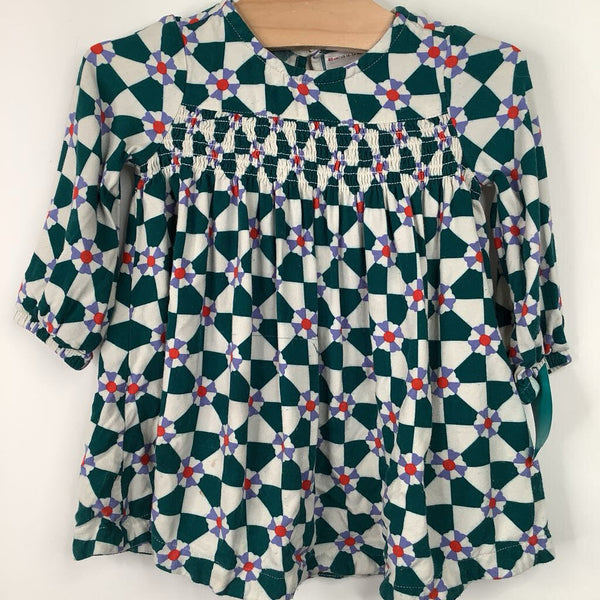 Size 18-24m (80): Hanna Andersson White/Teal Floral Long Sleeve Dress