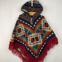 Size O/S: Red/Blue/Orange Patterned 100% Alpaca Poncho