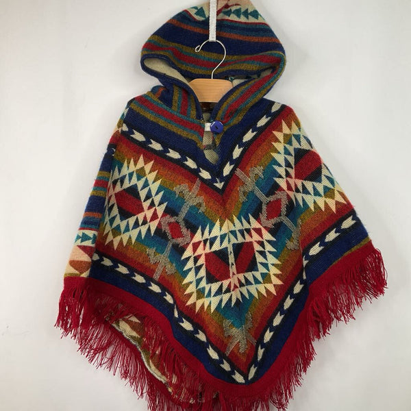 Size O/S: Red/Blue/Orange Patterned 100% Alpaca Poncho