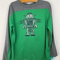 Size 6-7 (120): Hanna Andersson Green/Grey Robot Long Sleeve Shirt