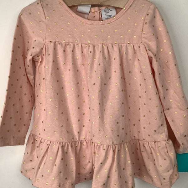 Size 18m: Tahari Pink/Golden Dots Long Sleeve Dress