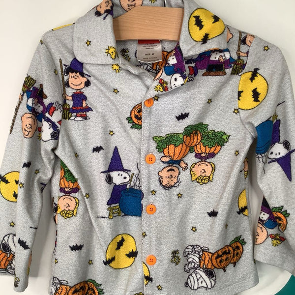 Size 4: Peanuts Grey Halloween Print Fleece 2pc PJs