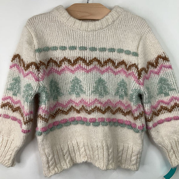 Size 3-4: Zara White/Pink/Blue/Brown Knitted Tree Sweater