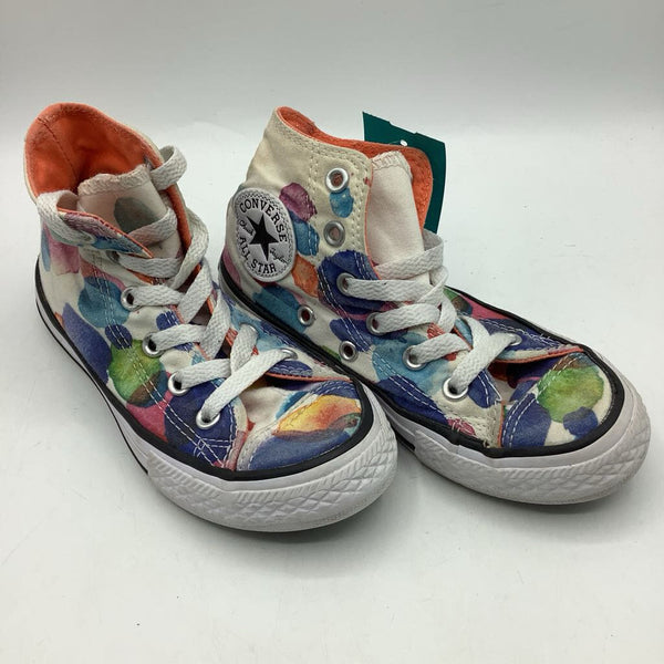 Size 11: Converse White/Colorful Splotted Lace-Up Sneakers