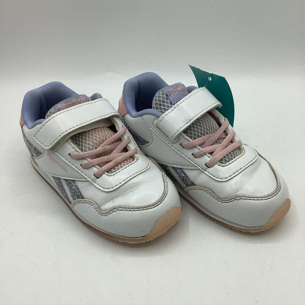 Size 7: Reebok White/Pink/Purple Sparkly Velcro Strap Sneakers