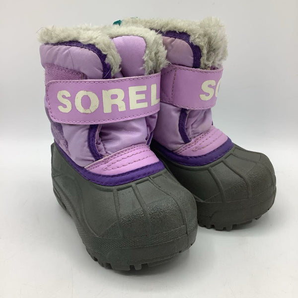 Size 5: Sorel Grey/Purple Insulated Velcro Strap Snow Boots
