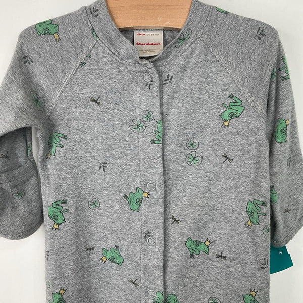Size 3-6m (60): Hanna Andersson Grey Frog Print 1pc Footy PJs