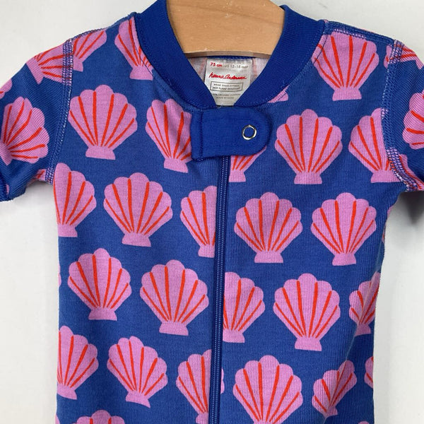 Size 18-24m (80): Hanna Andersson Blue/Pink Clam Print 1pc Shorty PJs