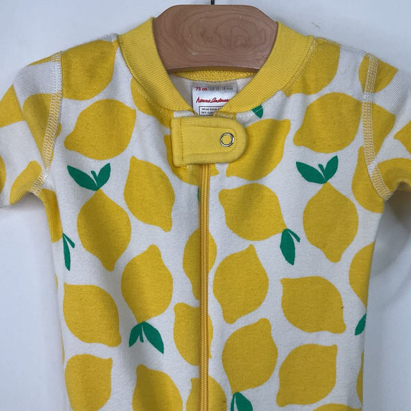 Size 12-18m (80): Hanna Andersson White Lemon Print 1pc Shorty PJs