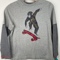 Size 10 (140): Hanna Andersson Grey Skating Sloth Long Sleeve Shirt