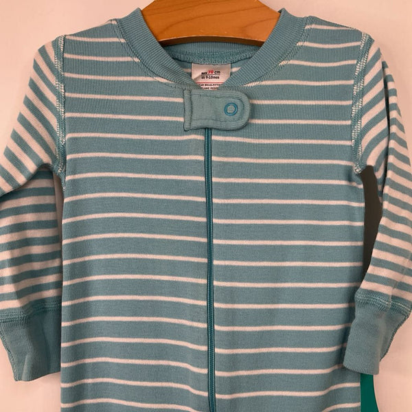 Size 9-18m (70): Hanna Andersson White/Blue Striped 1pc PJs