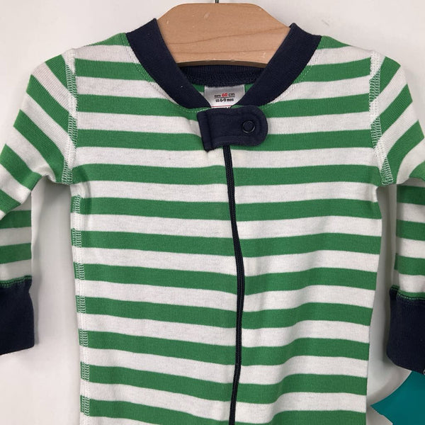 Size 6-9m (60): Hanna Andersson White/Green Striped 1pc PJs