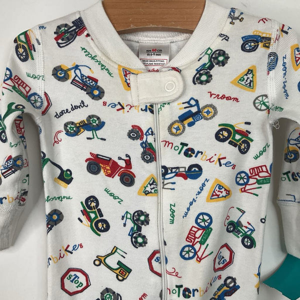 Size 6-9m (60): Hanna Andersson White/Colorful Vehicles 1pc PJs