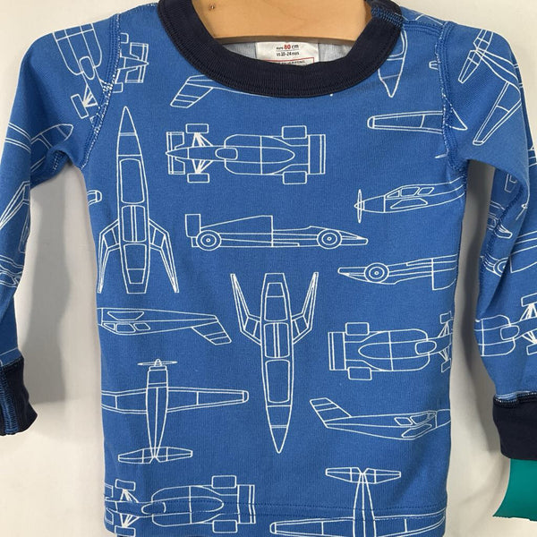 Size 18-24m (80): Hanna Andersson Blue Car Print 2pc PJs