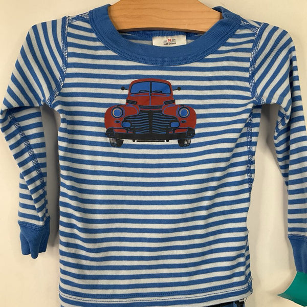 Size 18-24m (80): Hanna Andersson Blue Striped/Car Print 2pc PJs