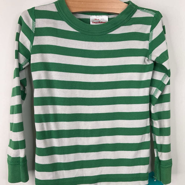 Size 4 (100): Hanna Andersson Green/White Striped 2pc PJs