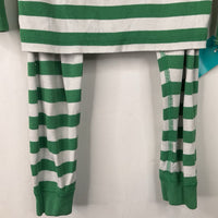 Size 4 (100): Hanna Andersson Green/White Striped 2pc PJs