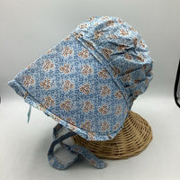 Size M: Blue/Brown Floral Sun Bonnet