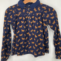 Size 8-10: Polarn O. Pyret Navy/Brown Horse Long Sleeve Corduroy Dress