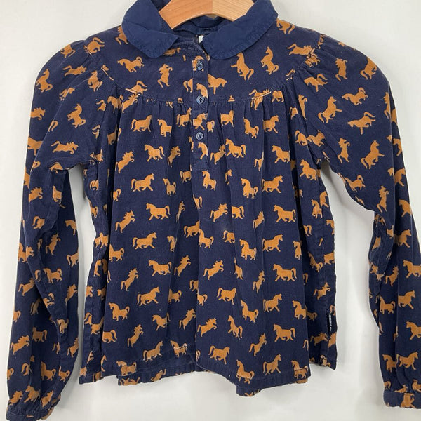 Size 8-10: Polarn O. Pyret Navy/Brown Horse Long Sleeve Corduroy Dress