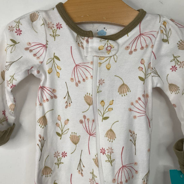 Size NB: Cloud Island White/Pink & Green Floral 1pc Footy PJs