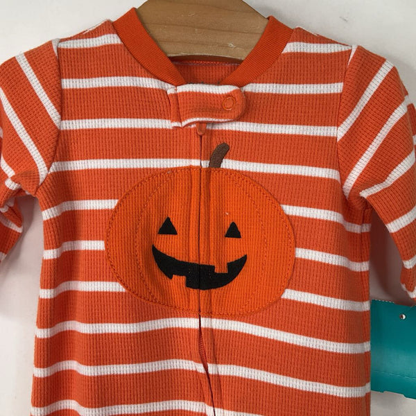 Size 3m: Carter's White/Orange Striped Pumpkin 1pc PJs
