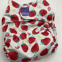 Size O/S: Bambino Mio White/Red Strawberry Print Adjustable Velcro Strap Diaper