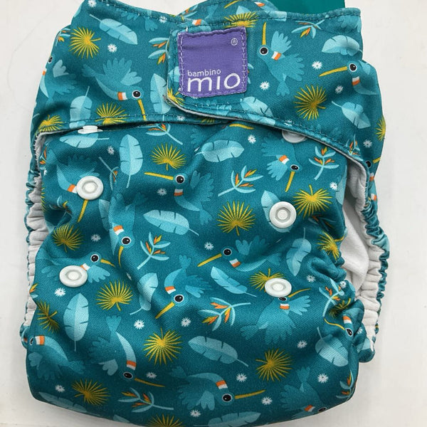Size O/S: Bambino Mio Blue Green Bird Print Adjustable Velcro Strap Diaper