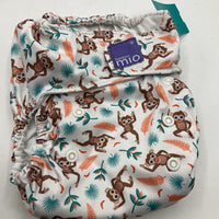 Size O/S: Bambino Mio White Orange Monkey Print Adjustable Velcro Strap Diaper