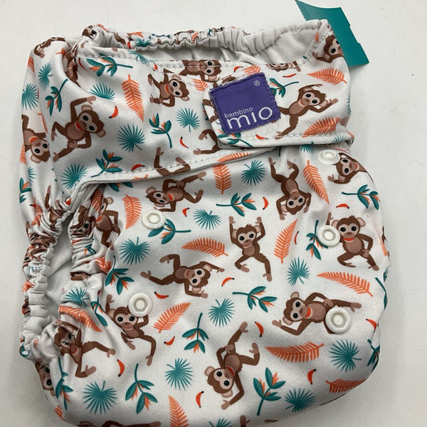 Size O/S: Bambino Mio White Orange Monkey Print Adjustable Velcro Strap Diaper