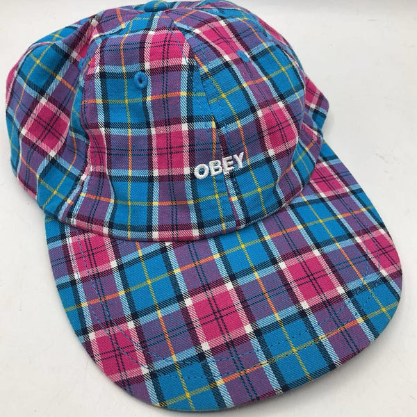 OS: Obey Blue Red Plaid Adjustable Hat