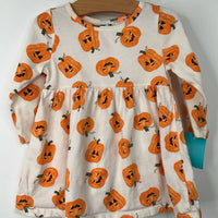 Size 6-12m: Old Navy White/Orange Pumpkins Long Sleeve Dress