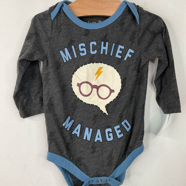 Size 6-9m: Harry Potter Grey "Mischief" Long Sleeve Onesie