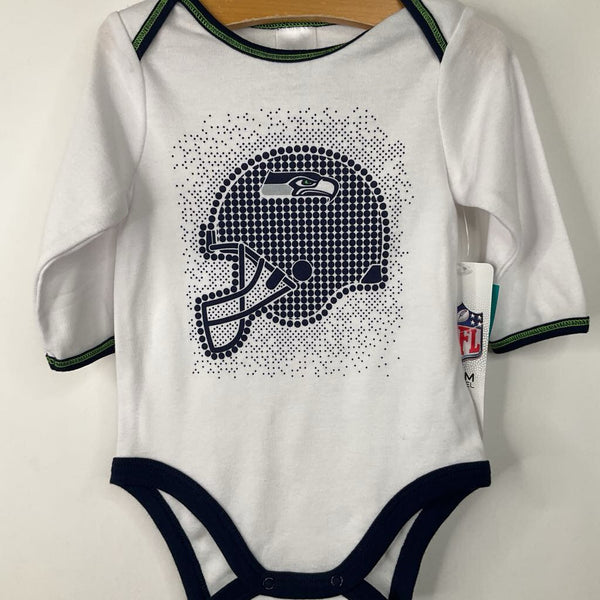Size 3-6m: NFL White/Blue Seahawks Long Sleeve Onesie-NEW W/Tag