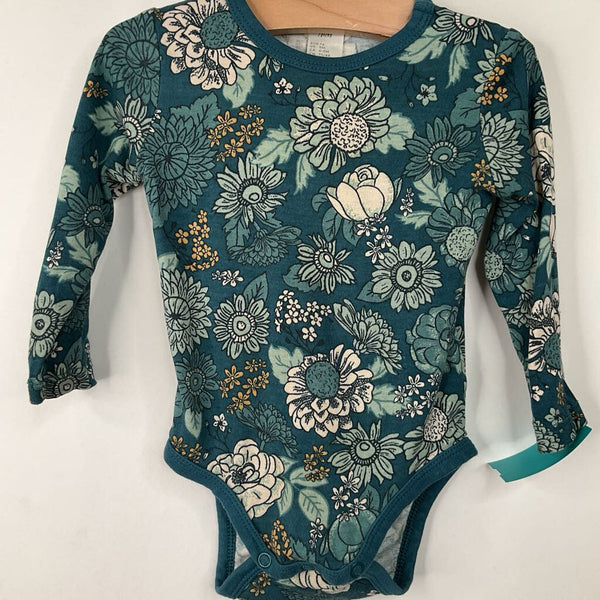 Size 9m: H&M: Teal Floral Long Sleeve Onesie