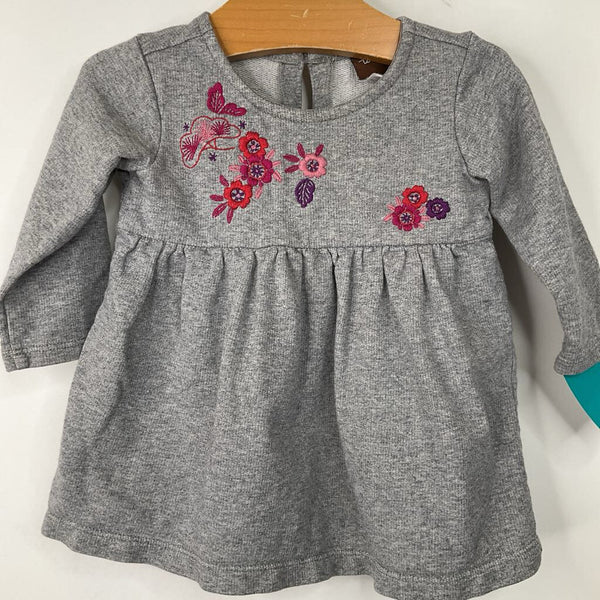 Size 3-6m: Tea Grey Floral Cozy Long Sleeve Dress