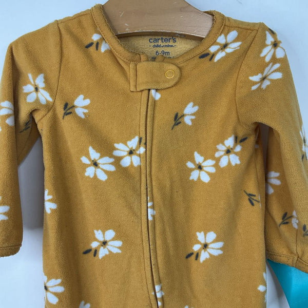 Size 6-9m: Carter's Yellow/White Floral Fleece 1pc Footy PJs