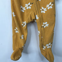 Size 6-9m: Carter's Yellow/White Floral Fleece 1pc Footy PJs