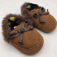 Size 0-3m: First Steps Brown Fuzzy Soft Sole Baby Slippers