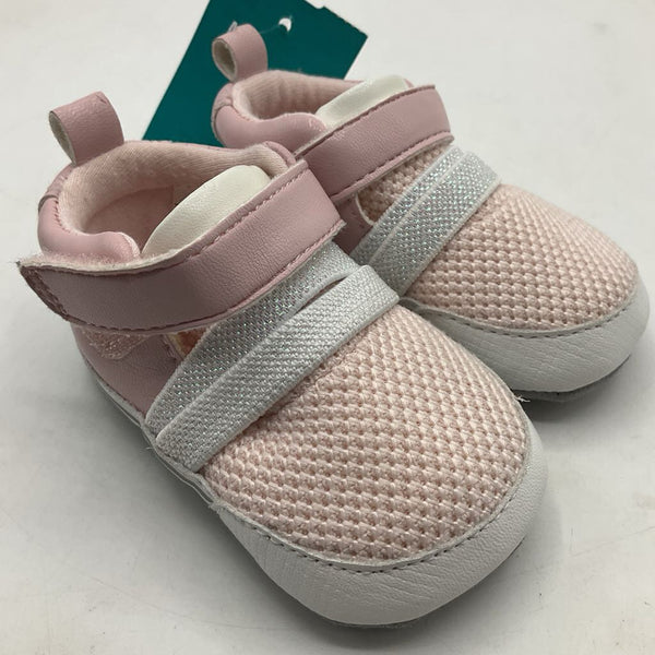 Size 0-6m: Ro + Me Pink/White Shimmery Soft Sole Baby Shoes